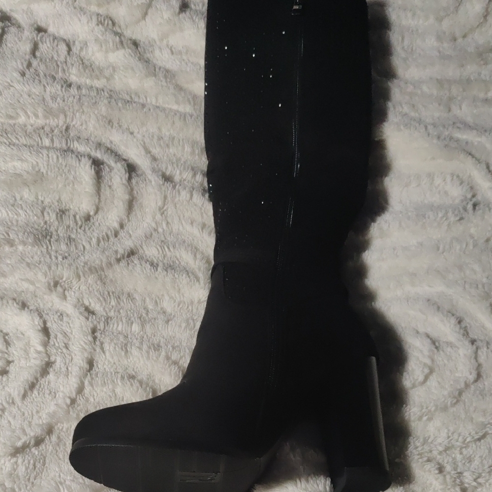 Elegant Black Rhinestone Studded Knee-High Women's Boots - Picture 5 of 9